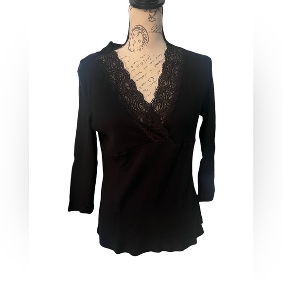 Geoffrey Beene Sport Womens Black V Neck Quarter Sleeve Pullover Blouse Top Sz L - Picture 1 of 3